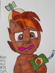 Size: 1188x1583 | Tagged: safe, artist:rapidsnap, button mash, pony, g4, crying, juice, juice box, male, signature, solo, traditional art