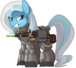 Size: 1925x1717 | Tagged: safe, artist:pippy, oc, oc only, oc:wintermute, earth pony, pony, fallout equestria, armor, battle saddle, energy weapon, fanfic, fanfic art, female, gritted teeth, grumpy, gun, hooves, magical energy weapon, mare, power armor, rifle, scowl, simple background, solo, steel ranger, transparent background, weapon