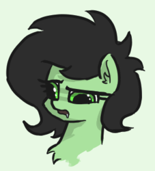 Size: 286x315 | Tagged: safe, artist:plunger, derpibooru exclusive, oc, oc only, oc:filly anon, earth pony, pony, bust, drool, ear fluff, female, filly, lobotomy, open mouth, simple background, solo
