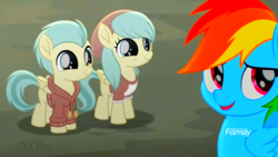 Size: 1366x768 | Tagged: safe, color edit, edit, edited screencap, screencap, barley barrel, pickle barrel, rainbow dash, pegasus, pony, g4, my little pony: rainbow roadtrip, barleybetes, barrel twins, barrelbetes, beanie, brother and sister, clothes, colored, colt, cute, discovery family logo, female, filly, hat, hoodie, male, mare, picklebetes, puppy dog eyes, saturated, siblings, trio, twins