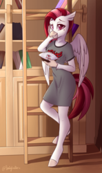 Size: 700x1182 | Tagged: safe, artist:sonigiraldo, oc, oc only, oc:velvet skies, hippogriff, anthro, unguligrade anthro, adoraskies, american football, anthro oc, cute, female, football, hippogriff oc, kansas city chiefs, looking at you, nfl, solo, sports, ych result