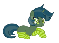 Size: 1280x937 | Tagged: safe, artist:magicdarkart, oc, oc only, pony, unicorn, clothes, colored pupils, deviantart watermark, female, mare, obtrusive watermark, prone, simple background, socks, solo, striped socks, transparent background, watermark
