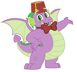 Size: 3992x3704 | Tagged: safe, artist:aleximusprime, artist:disneymarvel96, edit, vector edit, spike, dragon, g4, adult, adult spike, bowtie, bowties are cool, clothes, cosplay, costume, doctor who, eleventh doctor, fat, fat spike, fez, hat, high res, older, older spike, sonic screwdriver, vector, winged spike, wings