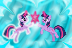 Size: 1500x1000 | Tagged: safe, artist:luckreza8, editor:php185, twilight sparkle, alicorn, pony, g4, duality, magic, self ponidox, shining, twilight sparkle (alicorn), vector