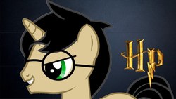 Size: 1280x720 | Tagged: dead source, safe, artist:sawtooth waves, pony, unicorn, crossover, glasses, gradient background, grin, harry potter, harry potter (series), male, ponified, smiling, solo, youtube link