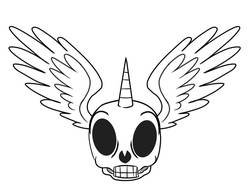 Size: 1016x786 | Tagged: safe, artist:ruchiyoto, pony, brony squad, horn, logo, music, rock band, skull, wings