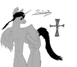 Size: 955x837 | Tagged: safe, artist:ruchiyoto, oc, oc only, oc:black cross, alicorn, pony, chest fluff, crucifix, edgy, fluffy, jewelry, male, necklace, redesign, solo, wings
