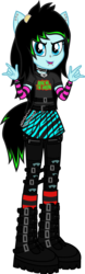 Size: 640x2050 | Tagged: safe, artist:lightningbolt, derpibooru exclusive, oc, oc only, oc:scene chick, equestria girls, g4, arm warmers, belt, boots, bring me the horizon, chains, choker, clothes, devil horn (gesture), drop dead clothing, dyed hair, ear piercing, earring, equestria girls-ified, eyeliner, female, hairpin, jeans, jewelry, leg warmers, linkin park, looking at you, makeup, necklace, nose piercing, open mouth, pants, piercing, pleated skirt, ponied up, pony ears, ripped jeans, scene, scene kid, shirt, shoes, show accurate, simple background, skirt, snake bites, solo, spiked choker, straps, t-shirt, tailed humanization, tights, transparent background, vector, wristband