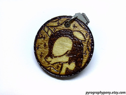 Size: 2560x1920 | Tagged: safe, artist:aracage, nightmare moon, alicorn, pony, g4, bust, craft, etsy, eyes closed, female, floppy ears, irl, keychain, photo, pyrography, smiling, solo, traditional art, woodwork