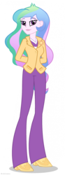 Size: 817x2196 | Tagged: dead source, safe, princess celestia, principal celestia, human, equestria girls, g4, my little pony equestria girls: rainbow rocks, official, arm behind back, brooch, clothes, cutie mark accessory, cutie mark brooch, female, hands behind back, hasbro, jacket, jewelry, looking at you, pants, shoes, simple background, smiling, solo, transparent background, vector