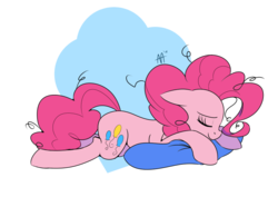 Size: 842x595 | Tagged: safe, artist:shelltoon, pinkie pie, earth pony, pony, g4, exhausted, female, newbie artist training grounds, pillow, simple background, solo, transparent, transparent background