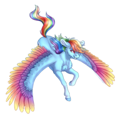 Size: 2790x2724 | Tagged: safe, artist:gaelledragons, rainbow dash, pegasus, pony, g4, cloven hooves, colored wings, female, flying, high res, large wings, mare, multicolored wings, simple background, solo, transparent background, white outline, wings