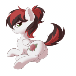 Size: 1500x1500 | Tagged: safe, artist:anti1mozg, oc, oc only, oc:siren, pegasus, pony, animated, blinking, butt, female, gif, looking back, mare, on side, plot, simple background, smiling, solo, tail wag, white background