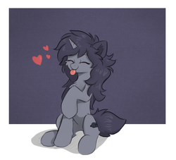 Size: 869x789 | Tagged: safe, artist:d.w.h.cn, oc, oc only, oc:kate, pony, unicorn, chest fluff, cute, cutie mark, eyes closed, female, happy, horn, mare, raised hoof, sitting, tongue out