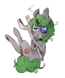 Size: 1213x1459 | Tagged: safe, artist:urbanqhoul, oc, oc only, oc:twisted gears, earth pony, pony, commission, eyepatch, female, mare, simple background, solo, staff of concussions +5, tired, transparent background, wrench