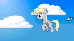 Size: 250x141 | Tagged: safe, artist:alfa995, derpy hooves, pegasus, pony, g4, animated, cardcaptor sakura, clothes, cute, derpabetes, derpy cardcaptor, envelope, female, flying, frame by frame, gif, gif for breezies, mail, mailmare, mare, picture for breezies, postman's hat, solo, uniform, walking on air, youtube link