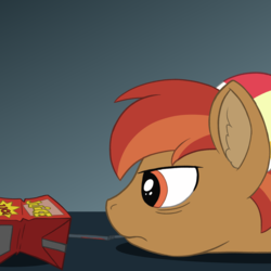 Size: 2000x2000 | Tagged: safe, artist:redquoz, button mash, earth pony, pony, g4, atg 2019, beanie, colored, colt, ear fluff, flat colors, frown, hat, high res, juice, juice box, male, newbie artist training grounds, solo, tired, two toned mane