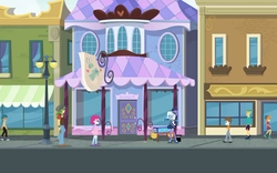 Size: 1155x720 | Tagged: safe, screencap, doodle bug, guy grove, little red, orange sunrise, sandalwood, spike, spike the regular dog, super funk, trixie, dog, human, equestria girls, g4, my little pony equestria girls: better together, street magic with trixie, background human, canterlot city, female, male