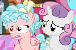 Size: 1004x672 | Tagged: safe, screencap, cozy glow, sweetie belle, pegasus, pony, g4, marks for effort, female, filly