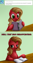 Size: 834x1602 | Tagged: safe, artist:aschenstern, oc, oc only, oc:pun, earth pony, pony, ask pun, ask, book, female, mare, solo