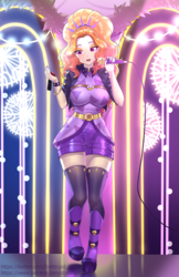Size: 776x1200 | Tagged: safe, artist:draltruist, adagio dazzle, human, equestria girls, find the magic, g4, my little pony equestria girls: better together, adoragio, boots, bracelet, busty adagio dazzle, clothes, commission, cute, eyeshadow, female, high heel boots, humanized, jacket, jewelry, makeup, microphone, nail polish, shoes, singing, socks, solo, stage, thigh boots, thigh highs