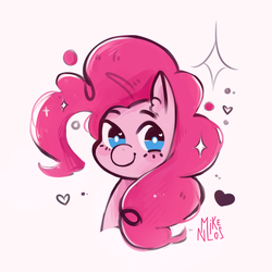 Size: 1000x1000 | Tagged: safe, artist:mikenlos, pinkie pie, earth pony, pony, g4, bust, cute, diapinkes, ear fluff, female, heart, heart eyes, looking at you, mare, portrait, simple background, smiling, solo, sparkles, three quarter view, white background, wingding eyes