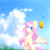 Size: 1000x1000 | Tagged: safe, artist:dddreamdraw, fluttershy, butterfly, pegasus, pony, g4, blushing, ear fluff, eye clipping through hair, female, grass, looking at something, looking sideways, mare, one wing out, outdoors, raised hoof, sitting, sky, solo, three quarter view, wings