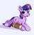 Size: 1771x1809 | Tagged: safe, artist:mercurysparkle, twilight sparkle, pony, unicorn, g4, backwards cutie mark, book, bookhorse, cheek fluff, chest fluff, ear fluff, female, looking at you, mare, prone, simple background, smiling, solo, three quarter view, unicorn twilight, white background