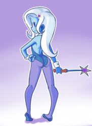 Size: 1152x1584 | Tagged: safe, artist:drantyno, trixie, human, equestria girls, g4, ass, butt, clothes, female, flats, leotard, looking at you, looking back, looking back at you, magician outfit, pantyhose, solo, the great and powerful ass, wand