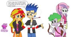 Size: 1024x534 | Tagged: safe, artist:stella-exquisa, flash sentry, spike, sunset shimmer, sweetie belle, equestria girls, g4, equestria girls-ified, female, human spike, male, ship:flashimmer, ship:spikebelle, shipping, straight
