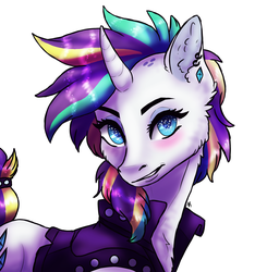Size: 2400x2450 | Tagged: safe, artist:transfreak1225, rarity, pony, unicorn, g4, alternate hairstyle, blushing, cheek fluff, ear fluff, ear piercing, earring, female, high res, jewelry, looking at you, mare, piercing, punk, raripunk, simple background, white background
