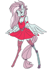 Size: 600x849 | Tagged: safe, artist:vautaryt, kerfuffle, pegasus, anthro, unguligrade anthro, g4, my little pony: rainbow roadtrip, amputee, breasts, cleavage, clothes, dress, female, prosthetic leg, prosthetic limb, prosthetics, simple background, smiling, solo, spread wings, transparent background, wings