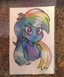 Size: 600x720 | Tagged: safe, artist:marybellamy, rainbow dash, equestria girls, g4, bust, mixed media, pencil drawing, smiling, solo, traditional art, watercolor painting