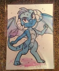 Size: 600x720 | Tagged: safe, artist:marybellamy, princess ember, dragon, g4, chibi, dragoness, female, looking at you, mixed media, pencil drawing, solo, spread wings, traditional art, wings