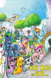 Size: 1040x1600 | Tagged: safe, artist:andypriceart, edit, idw, applejack, derpy hooves, doctor whooves, fluttershy, king sombra, pinkie pie, princess cadance, princess celestia, princess luna, queen chrysalis, rainbow dash, rarity, shining armor, spike, time turner, twilight sparkle, alicorn, changeling, changeling queen, pony, g4, spoiler:comic, spoiler:comic18, comics, cover, dark mirror universe, equestria-3, female, mane six, mare, no logo, observer, spanish, textless edit, textless version, twilight sparkle (alicorn)