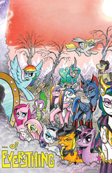 Size: 1040x1600 | Tagged: safe, artist:andypriceart, edit, idw, official comic, angel bunny, applejack, derpy hooves, doctor whooves, fluttershy, king sombra, pinkie pie, princess cadance, princess celestia, princess luna, queen chrysalis, rainbow dash, rarity, shining armor, spike, time turner, twilight sparkle, changeling, changeling queen, flutter pony, pegasus, pony, g4, reflections, spoiler:comic, spoiler:comic19, alternate universe, comic, cover, dark mirror universe, english, equestria-3, evil cadance, evil celestia, evil counterpart, evil luna, evil sisters, female, fourth doctor, glasses, mane seven, mane six, mare, mirror universe, no logo, reversalis, textless edit, textless version, underp