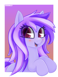Size: 3050x4000 | Tagged: safe, artist:rivin177, oc, oc only, oc:aegis shield, earth pony, pony, blushing, commission, cute, female, mare, open mouth, purple, smiling, solo