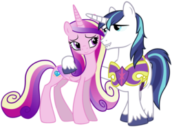 Size: 3000x2225 | Tagged: safe, artist:andoanimalia, artist:punchingshark, edit, editor:slayerbvc, vector edit, princess cadance, queen chrysalis, shining armor, alicorn, pony, unicorn, g4, accessory-less edit, armor, bare hooves, bedroom eyes, colored wings, concave belly, fake cadance, female, gradient wings, high res, hoof around neck, infidelity, lip bite, male, mare, missing accessory, physique difference, royal guard armor, ship:shining chrysalis, shipping, simple background, slender, stallion, straight, thin, transparent background, unshorn fetlocks, vector, wings