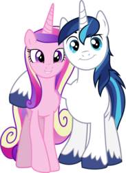 Size: 4387x6000 | Tagged: safe, artist:chainchomp2 edits, edit, editor:slayerbvc, vector edit, princess cadance, shining armor, alicorn, pony, unicorn, g4, the one where pinkie pie knows, accessory-less edit, bare hooves, female, hoof around neck, male, mare, missing accessory, ship:shiningcadance, shipping, simple background, stallion, straight, transparent background, vector