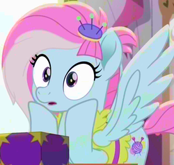 Size: 813x774 | Tagged: safe, color edit, edit, edited screencap, screencap, kerfuffle, pegasus, pony, g4, rainbow roadtrip, box, colored, cropped, cute, female, fufflebetes, hooves on cheeks, mare, open mouth, saturated, spread wings, surprised, wide eyes, wings