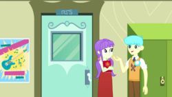 Size: 1280x720 | Tagged: safe, screencap, bright idea, starlight, epic fails, equestria girls, g4, my little pony equestria girls: summertime shorts, background human, clothes, door, female, male, written equestrian