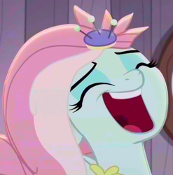 Size: 627x635 | Tagged: safe, color edit, edit, edited screencap, screencap, kerfuffle, pegasus, pony, g4, rainbow roadtrip, bust, close-up, colored, cute, eyes closed, female, fufflebetes, laughing, laughingmares.jpg, mare, open mouth, saturated, smiling, solo