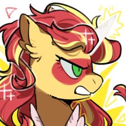 Size: 500x500 | Tagged: safe, artist:snowillusory, sunset shimmer, pony, g4, angry, daydream shimmer, equestria girls ponified, female, icon, ponified, side view, sparkles