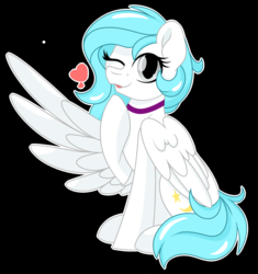 Size: 2443x2600 | Tagged: safe, artist:missbramblemele, oc, oc only, oc:flutters, pegasus, pony, black background, female, high res, mare, one eye closed, simple background, solo, wink