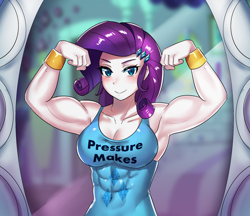 Size: 800x691 | Tagged: safe, artist:tzc, rarity, equestria girls, g4, abs, armpits, bedroom, biceps, bodybuilder, bracelet, clothes, female, flexing, jewelry, looking at you, mirror, muscles, muscular female, ripped rarity, smiling, solo, tank top