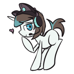 Size: 1280x1280 | Tagged: safe, artist:lilboulder, oc, oc only, oc:pixel byte, pony, unicorn, blushing, headphones, heart, microphone, smiling, solo, speaker