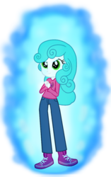 Size: 2200x3500 | Tagged: safe, sweetie belle, equestria girls, g4, alternate hair color, aura, clothes, female, high res, jeans, long sleeved shirt, long sleeves, pants, shoes, simple background, sneakers, solo, super saiyan blue, transparent background