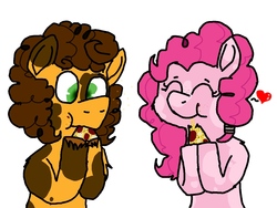 Size: 1200x900 | Tagged: safe, artist:redstreakboy, cheese sandwich, pinkie pie, earth pony, pony, g4, alternate hairstyle, cute, eating, eyes closed, food, meat, mushroom, pepperoni, pepperoni pizza, piebald coat, pizza, simple background, sparkles