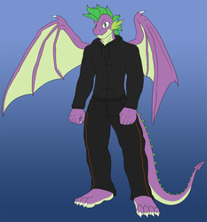 Size: 1042x1120 | Tagged: safe, artist:flameydragwasp, spike, dragon, anthro, g4, clothes, hoodie, male, older, older spike, winged spike, wings
