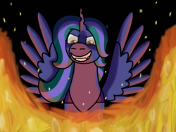 Size: 2048x1536 | Tagged: safe, artist:kindheart525, oc, oc:firefly, alicorn, changepony, hybrid, pony, kindverse, alicorn oc, fire, hamilton, interspecies offspring, magical lesbian spawn, offspring, parent:princess luna, parent:queen chrysalis, parents:chrysaluna, song in the description